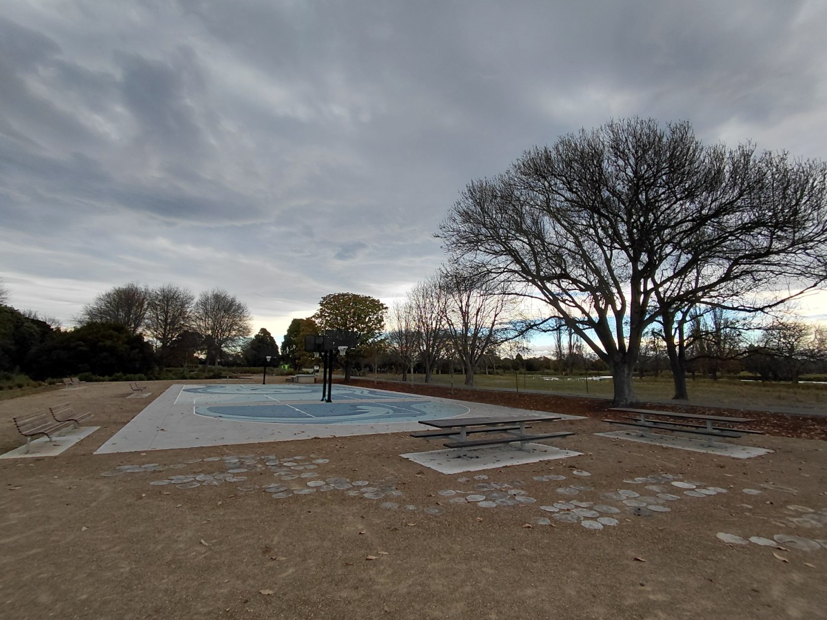 Avon Park Basketball court with repurposed timber features