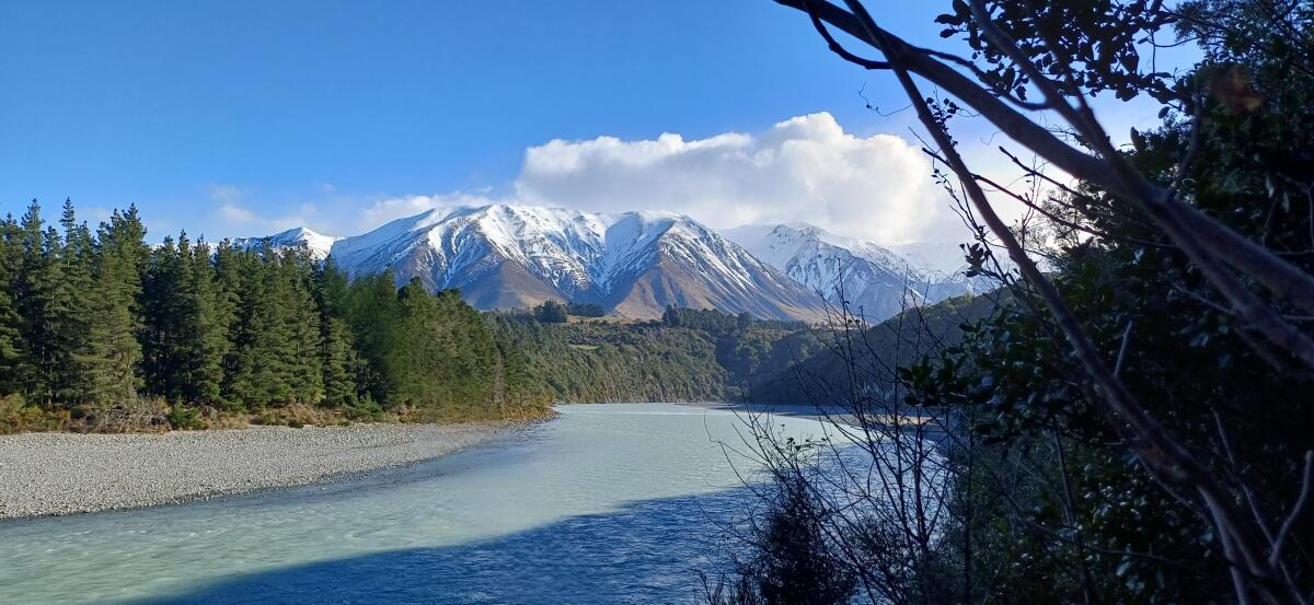 Rakaia Gorge with snow-capped Southern Alps behind